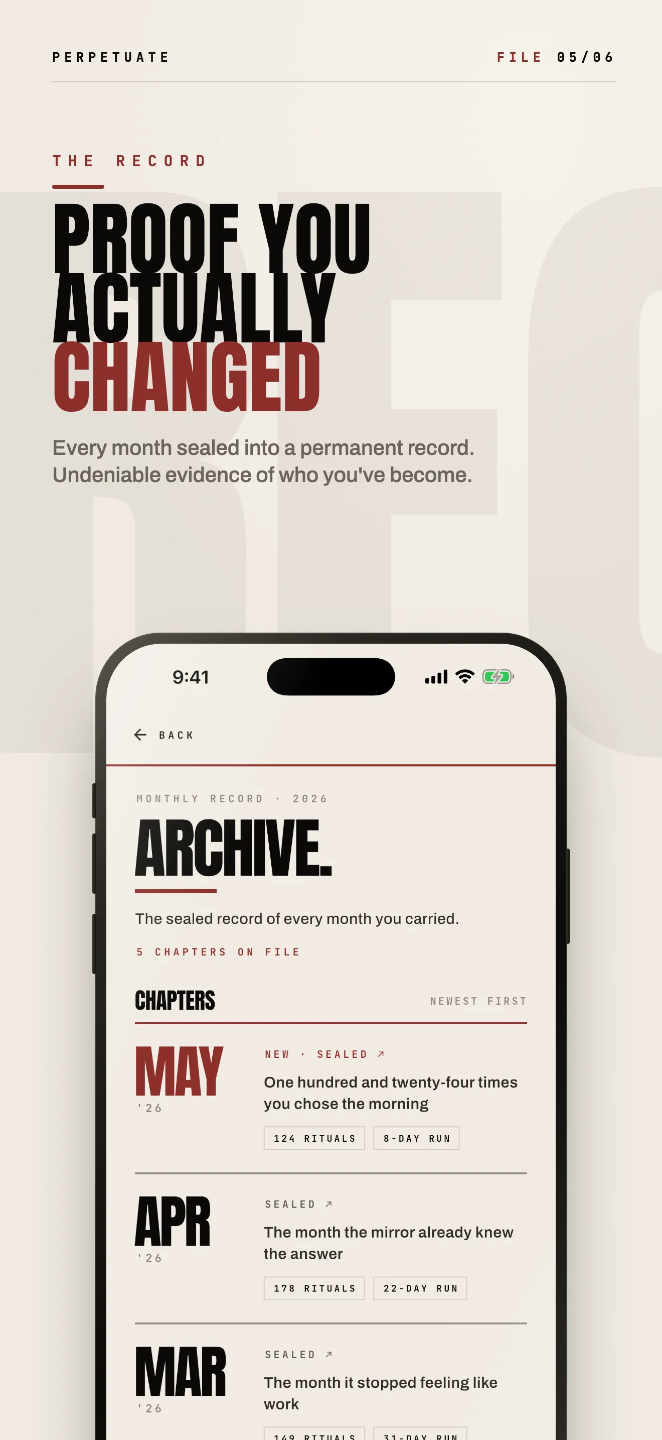 Perpetuate archive screen